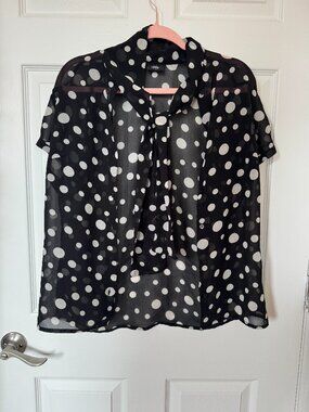 Vintage Melrose Black and White Polka Dot Blouse Size 10